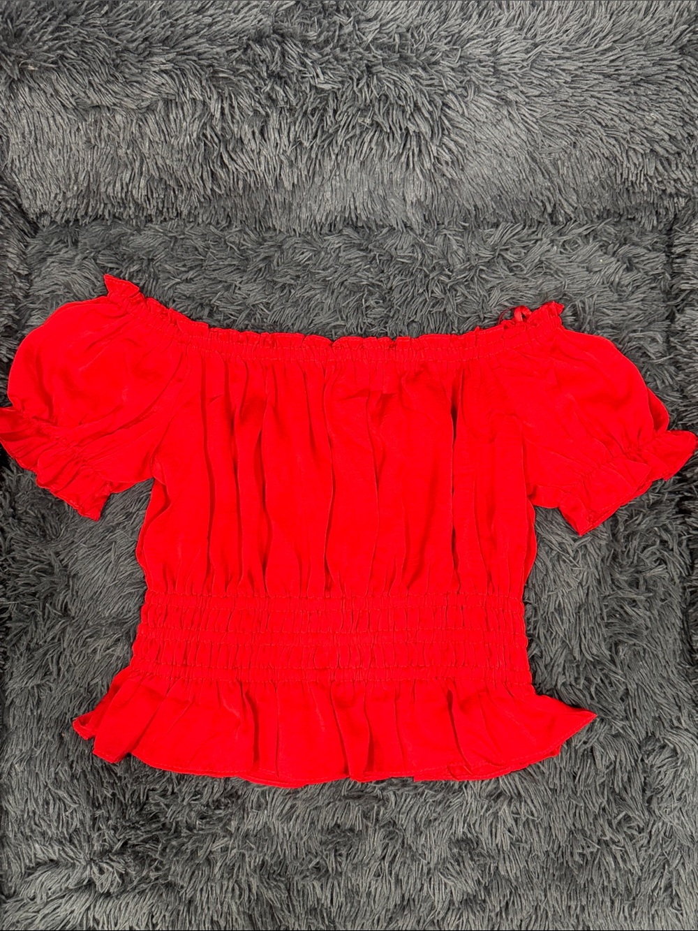 She + Sky Red Off-Shoulder Ruffle Top